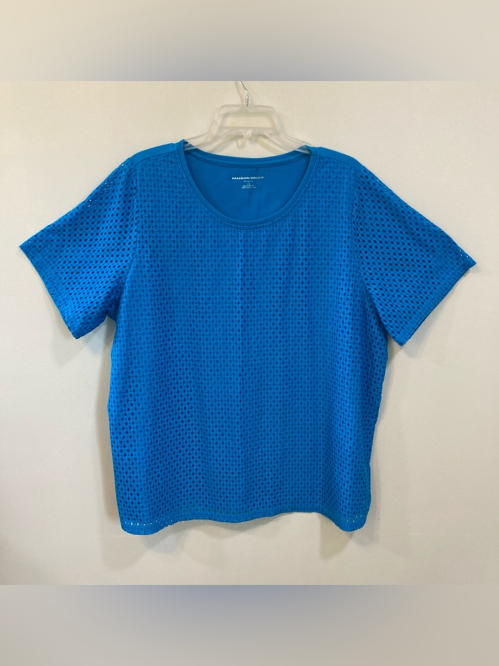 Allison Daley Short Sleeve Top Sz 2X Womens Teal Pullover Crew Neck Eyelet